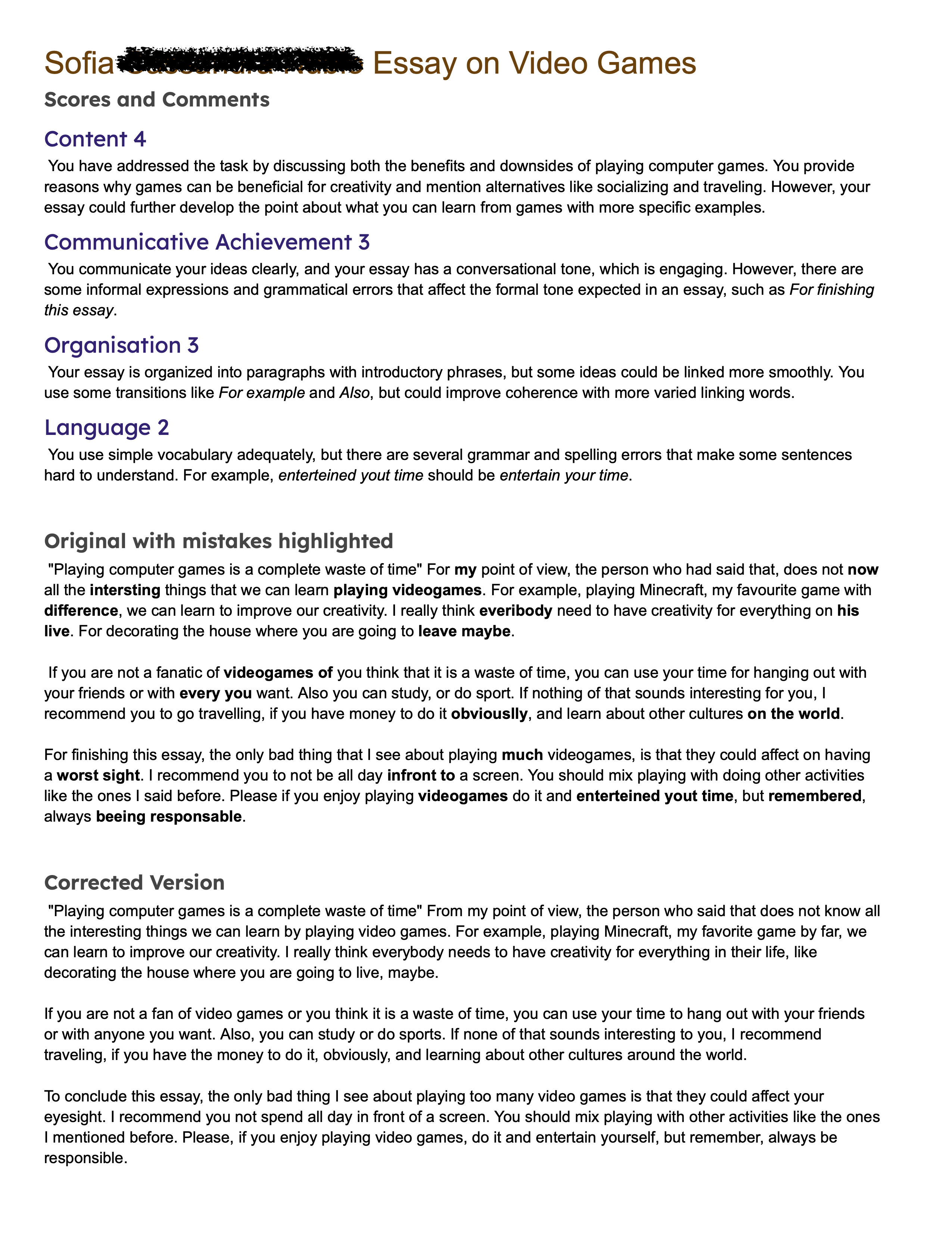 Sample Writing Correction