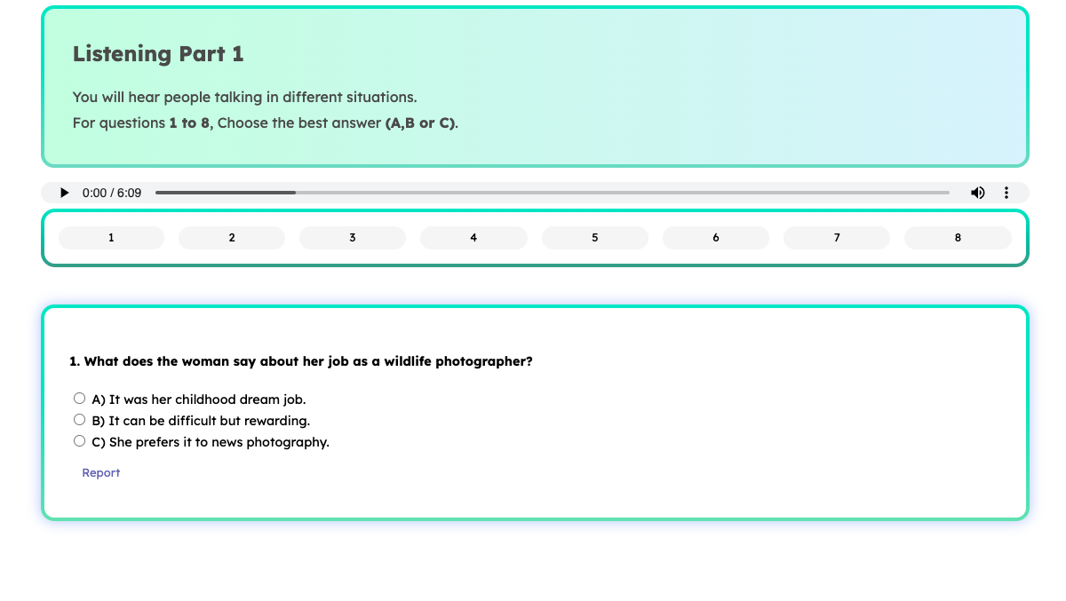 Cambridge B2 First Listening Part 1 Sample