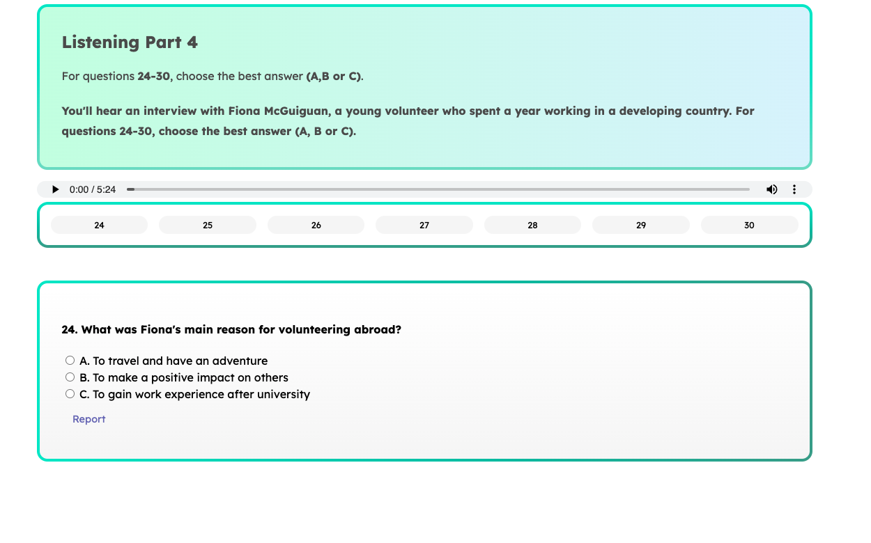 Cambridge B2 First Listening Part 4 Sample