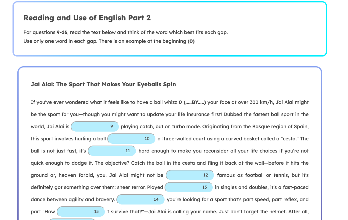 B2 First Reading and Use of English Part 2 Sample