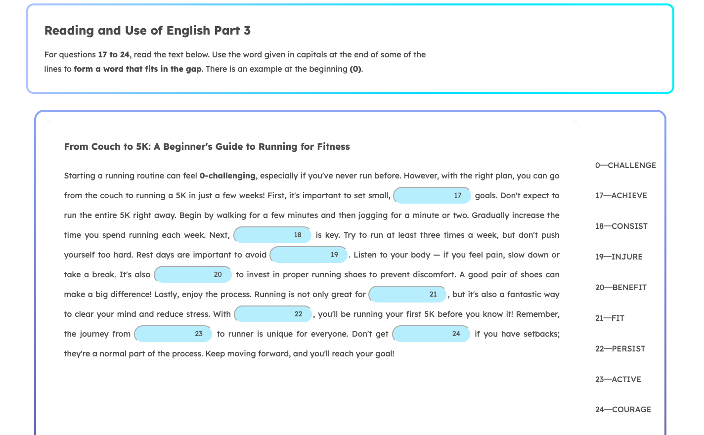 B2 First Reading and Use of English Part 3 Sample
