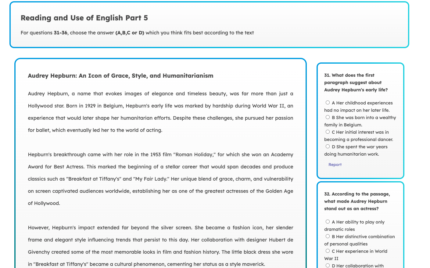B2 First Reading and Use of English Part 5 Sample