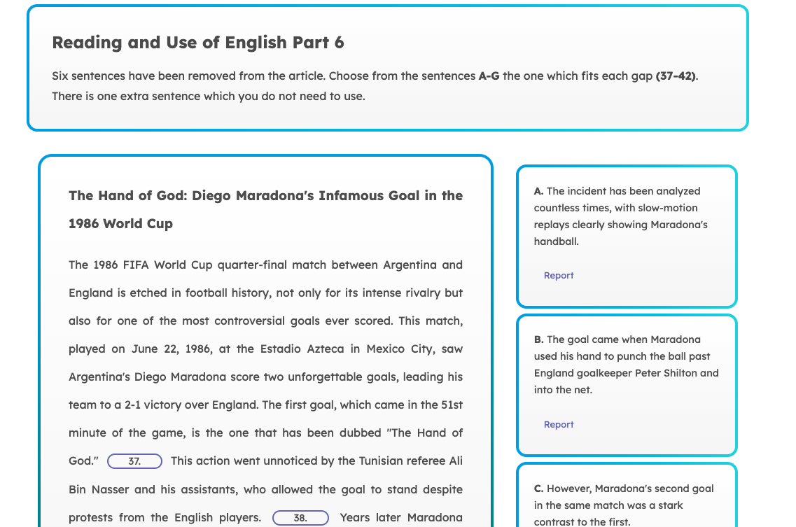B2 First Reading and Use of English Part 6 Sample