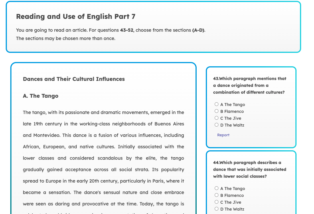 B2 First Reading and Use of English Part 7 Sample