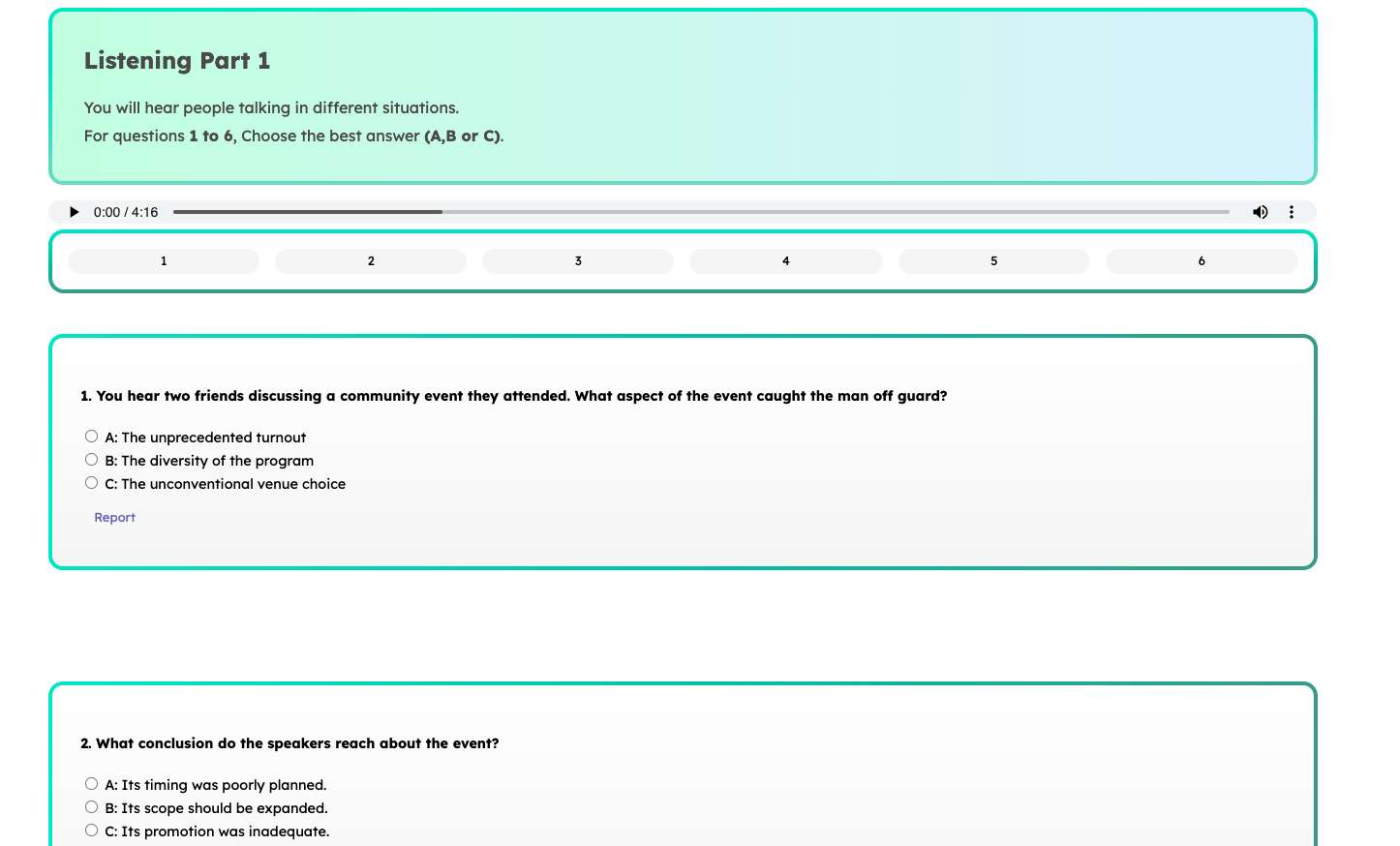 Cambridge C1 Advanced Listening Part 1 Sample
