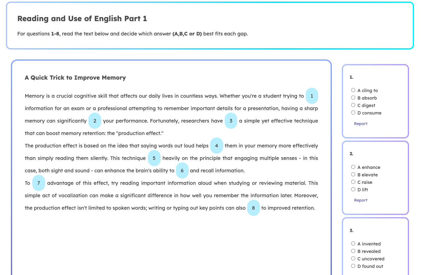 Cambridge C1 Advanced Reading and Use of English Part 1 Sample