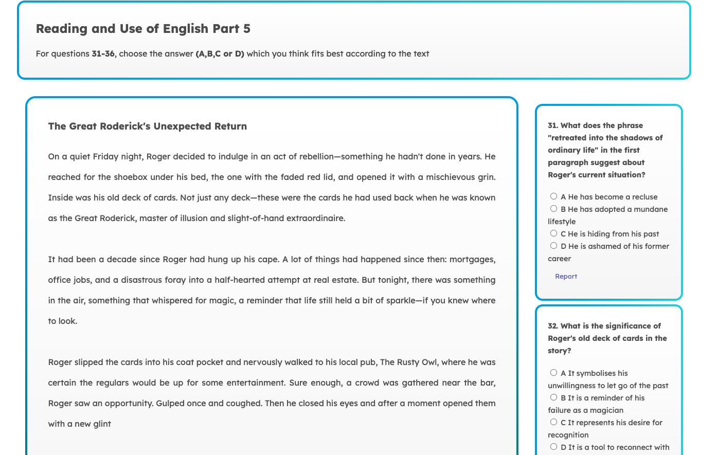 Cambridge C1 Advanced Reading and Use of English Part 5 Sample