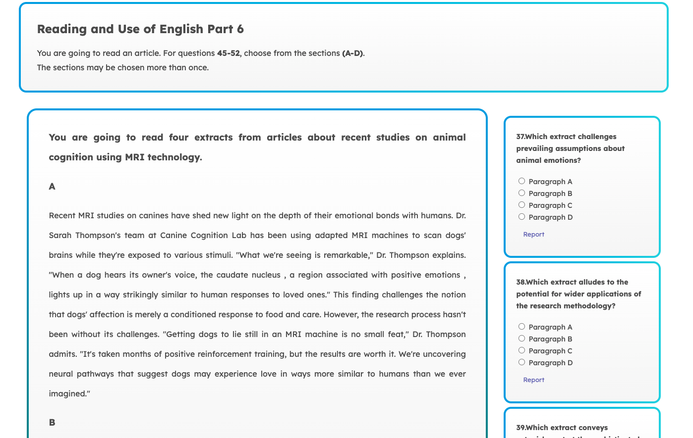 Cambridge C1 Advanced Reading and Use of English Part 6 Sample