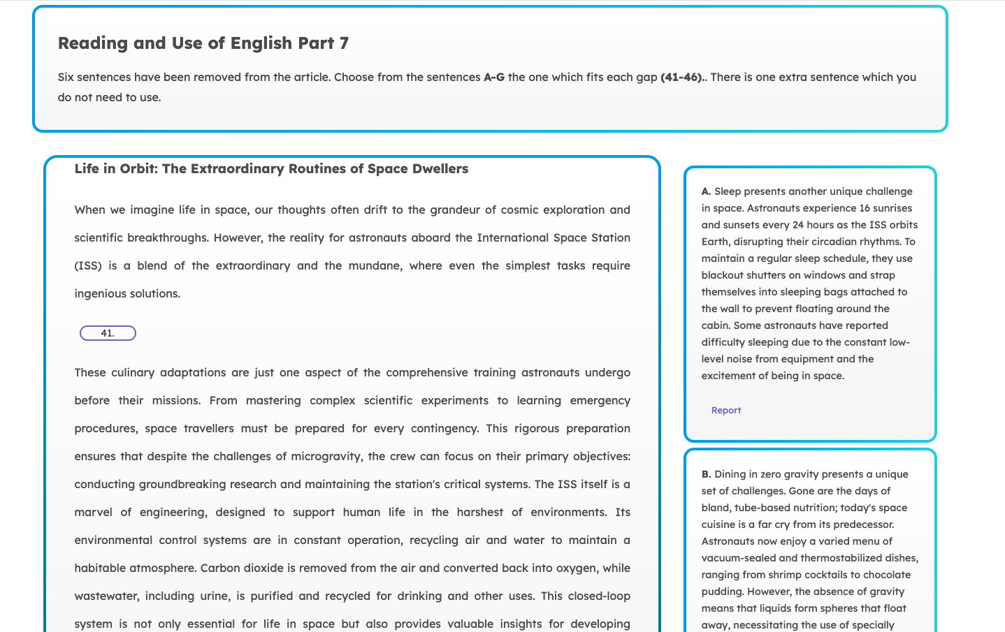Cambridge C1 Advanced Reading and Use of English Part 7 Sample
