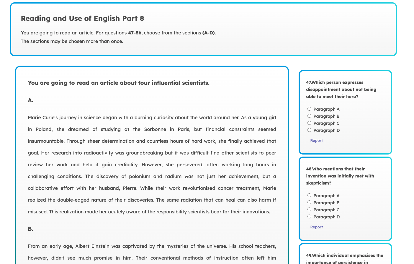 Cambridge C1 Advanced Reading and Use of English Part 8 Sample